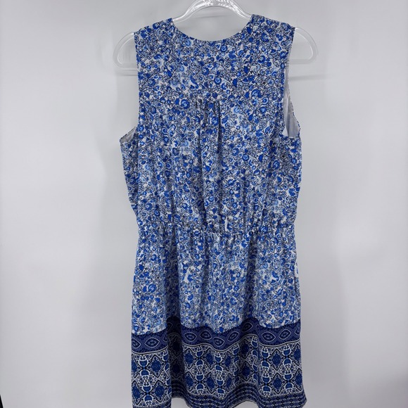 GAP Sleeveless Mini Dress Blue‎ Floral Print Drawstring Waist Casual Summer - Picture 4 of 6